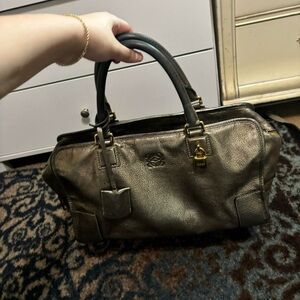 Authentic Loewe metallic amazona bronze bowler bag with gold hardware